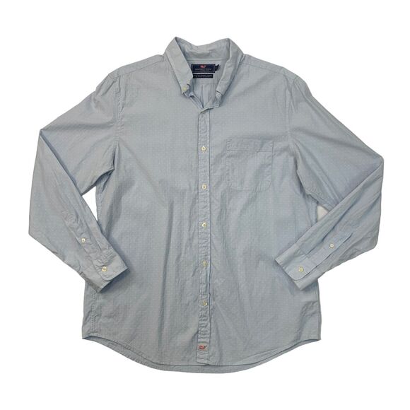 Vineyard Vines Shirt Mens L Cloud Blue Button Down SLIM Fit Murray Swiss Dot - Picture 1 of 9
